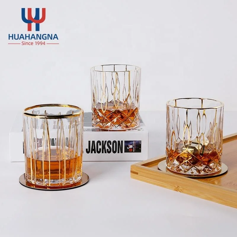 Caixa de oferta de Luxo Duplo Guarnição Ouro Antiquado Crystal para vidro de uísque Bourbon Whisky Irlandês Cocktail Bar Casa de água das partes