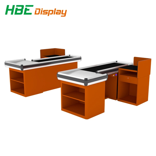 Customized Color Hypermarket Metal Electric Checkout Counter with Conveyor Belt