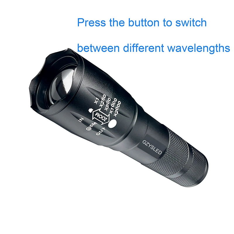 Customized Adjustable Focus LED 3W Dual Wavelength UV Flashlight 365nm and 254nm Charger Flashlight 2-in-1