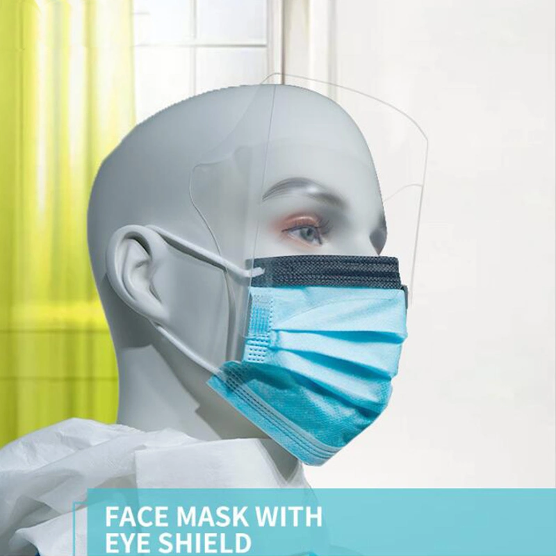 Adult Type Iir Medical Face Mask with Integrated Visor Face Mask with Transparent Plastic Shield Eyeshield Against Splash, Anti-Fog and Eye-Protective