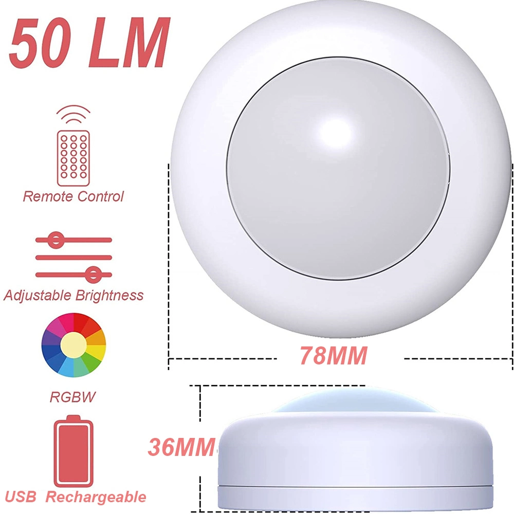 RGBW USB-aufladbare LED-Puck-Leuchten Wireless unter Schrank Fernbedienung Kleines Licht für Regal Küche Schrank Nachtlampe