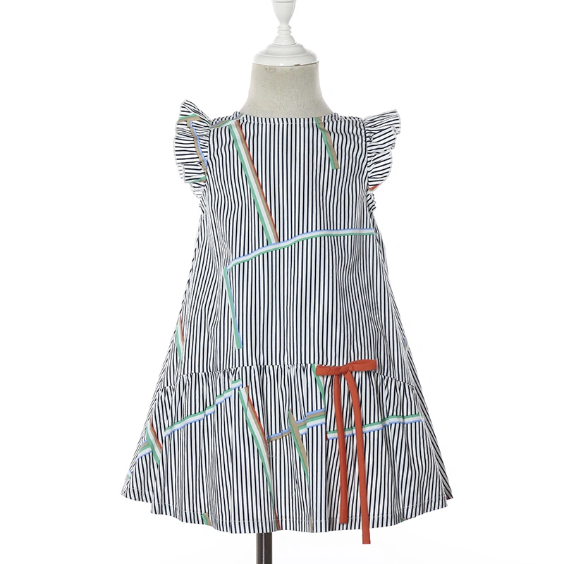 Korea Style Black White Vertical Stripe Girls Frock Kids Summer Dresses