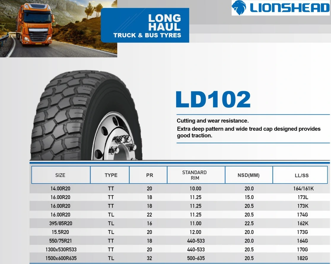 Nueva llegada Radial 425/85r21 14.00r20 16.00r20 camión volquete de arena del desierto Neumáticos-Marca Lionshead