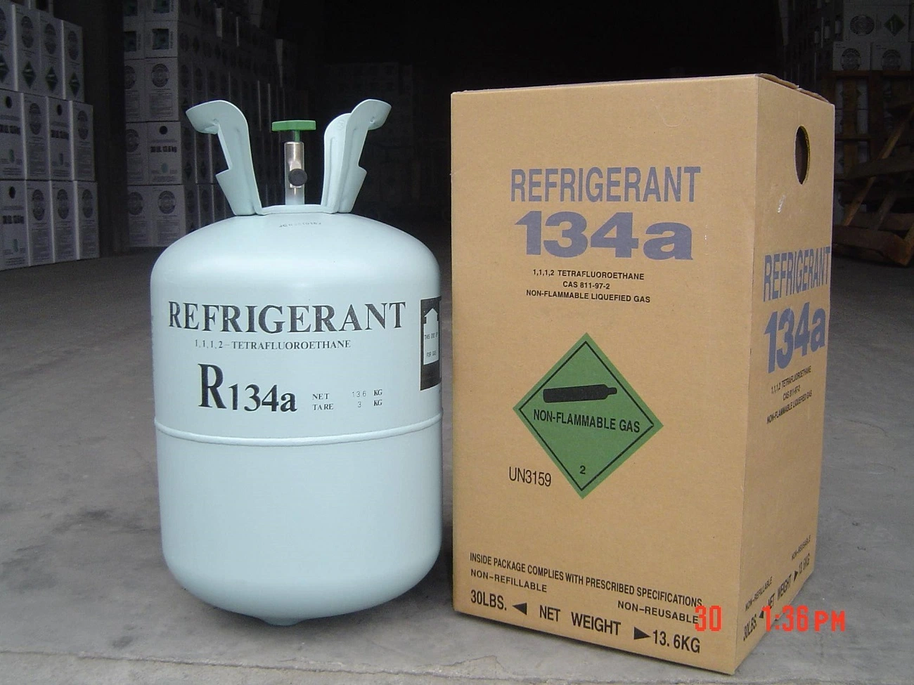 99.97% Purity Disposable Cylinder 13.6kg 30lb Refrigerant Gas R134A