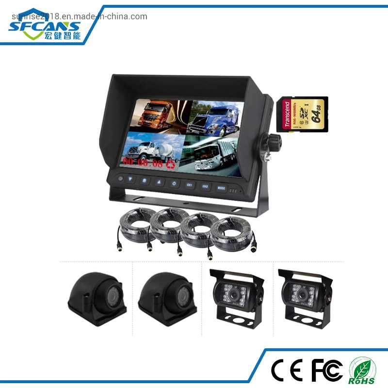 9 Inches Quad Split Monitor Vehicle Backup Camera System