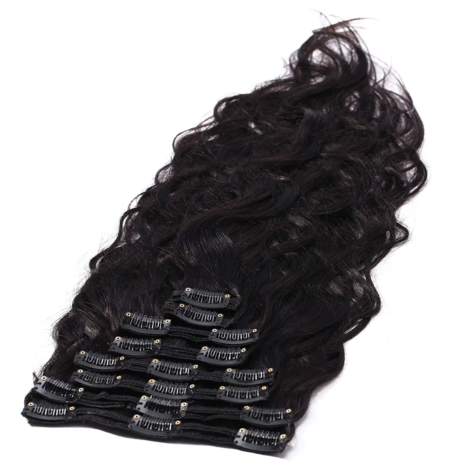 Kbeth Human Hair Body Clip in Hair Extensions Body Wave Weave with Double Strong Weft #1b Natural Color High quality/High cost performance  Human Hair Extension Wholesale/Supplier