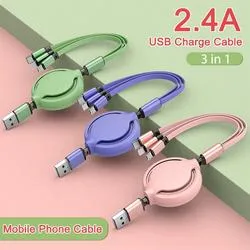 Multiple 3in1 Retractable Mobile Phone Cable USB Extension 3 in 1 Charging Cable for iPhone Android