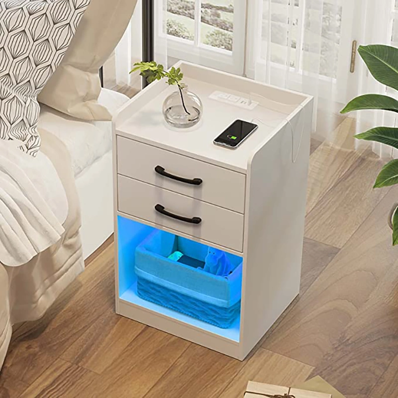 Home Furniture Modern Customization Storage Bedroom Furniture Melamine Bedside Table Nightstand with Charging Station