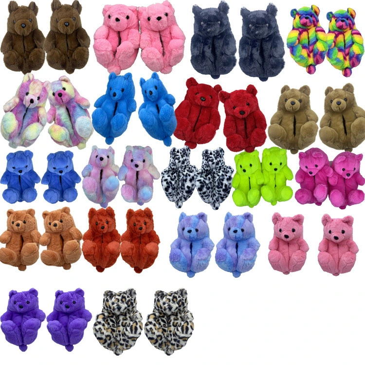 New Arrival Drop Shipping Kids Fur Slides One Size Free Размер Детские сандалии OutFit Фурри плюшевые медвежата туфли