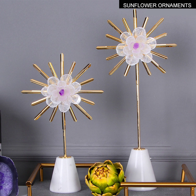 Light Luxury Decor Other Natural Crystal Stone Sun Flower Dinning Table Home Accessories