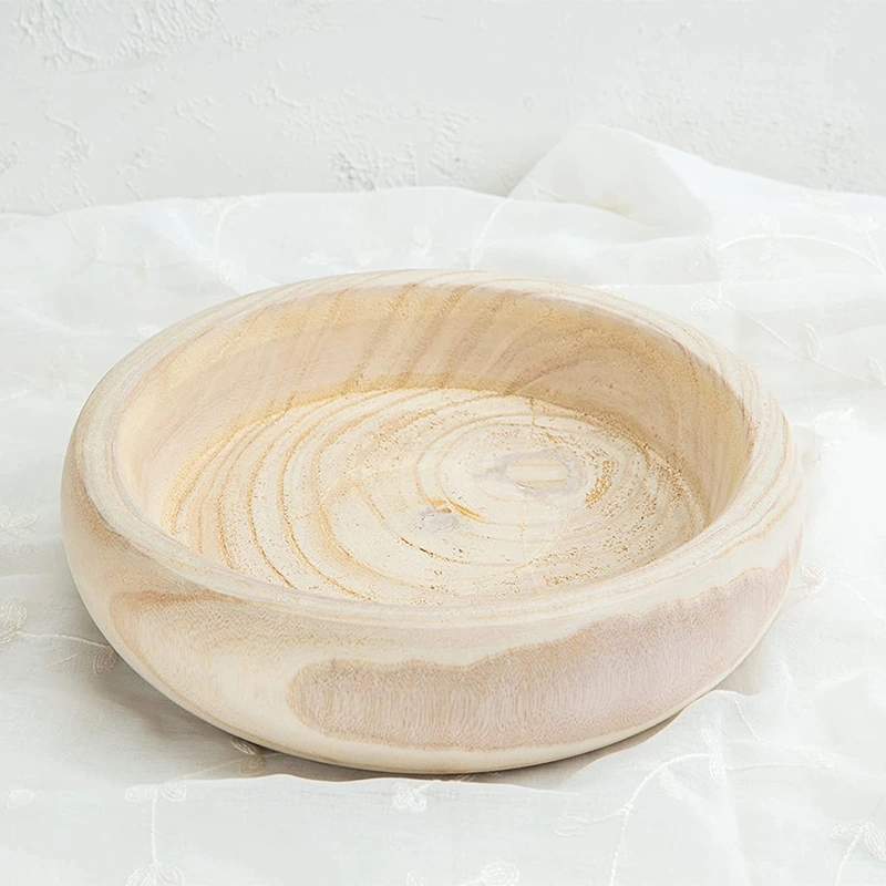 Decorative Wood Bowl Hand Carved Centerpiece Paulownia Round Dough Serving Wooden Bowls