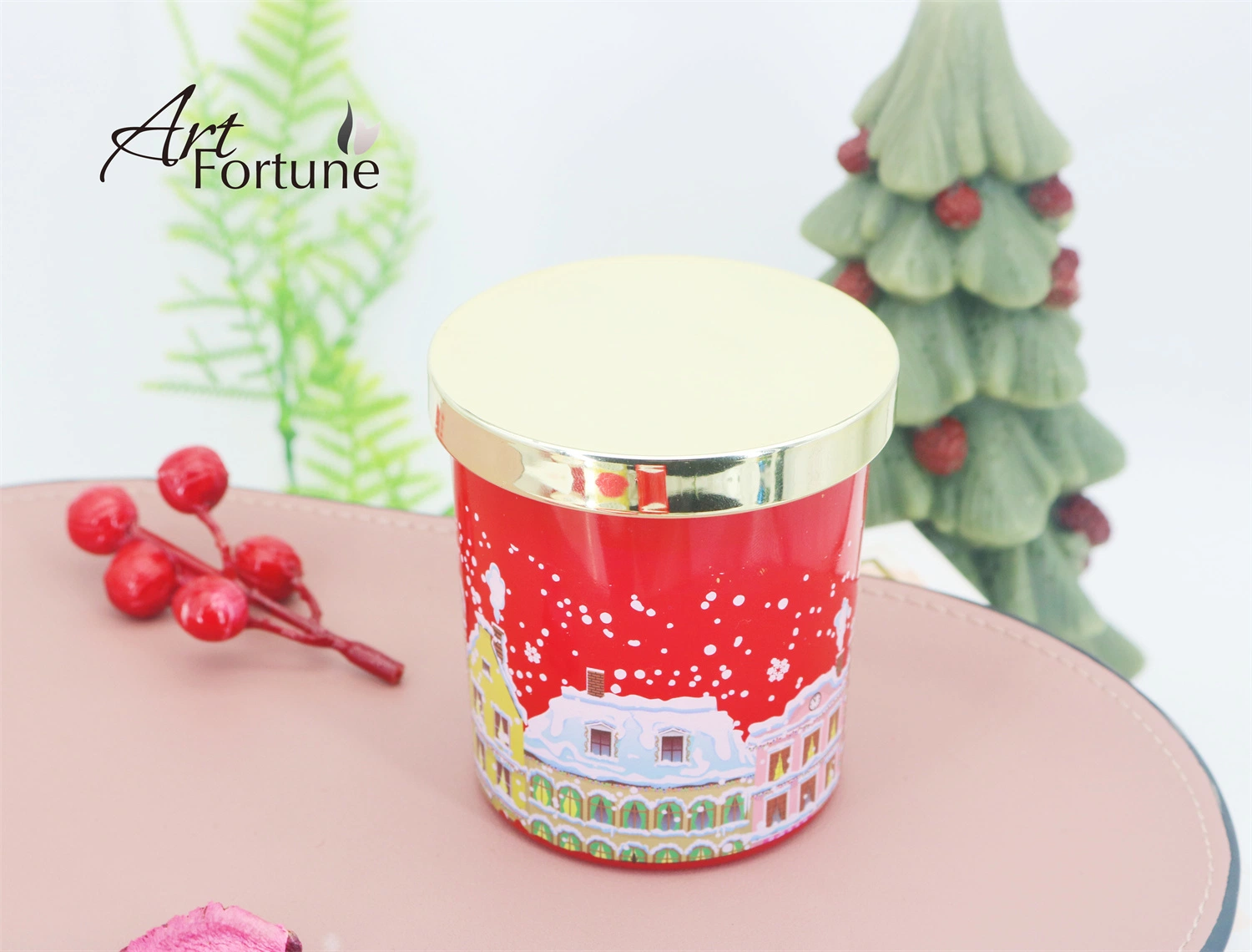 Jarro de vidro personalizado Hot Sale Candle com tampa dourada para Natal