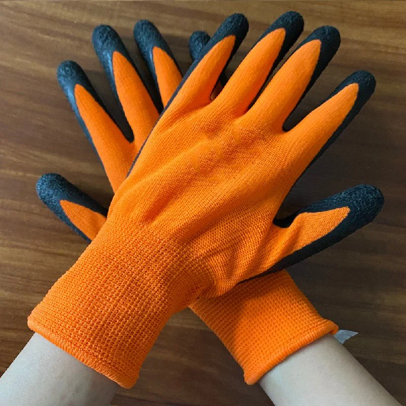 Knitted Polyester Nylon Wrinkle Latex Coated Rubber Working Safety Gloves Construction Garden