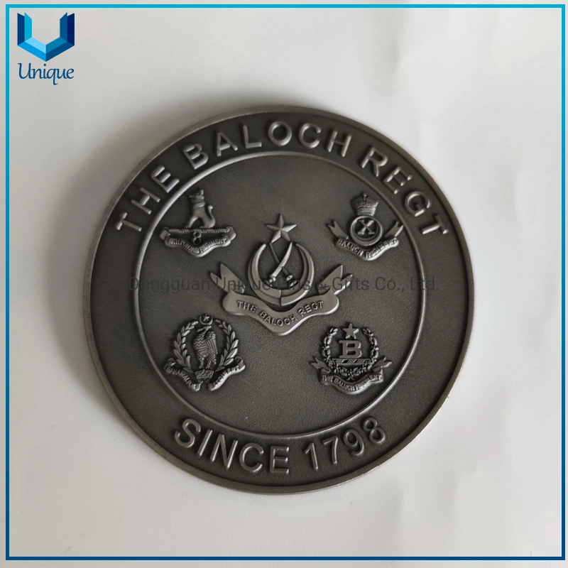 Cheal No Minimum 70mm Diameter 3D Antique Silver Challenge Coin, Customize Design Pakistan Baloch Military Coin, Die Cast Zinc Alloy