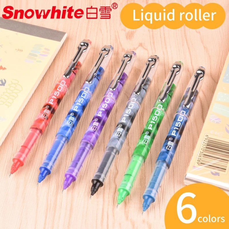 Stationery Snowhite Precise Gel Ink Rolling Ball Stick Pens, Marbled Barrel, Fine Point, 6 Colors Set