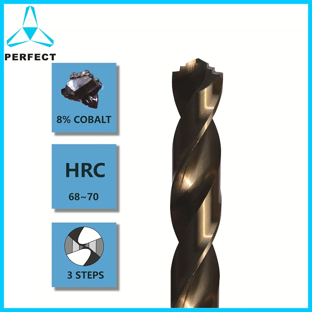 Three-Edge Cutter Head M42 HSS-Co Twist Drill Bit 8% High Cobalt Drill Bit for Stainless Steel Titanium Alloys
