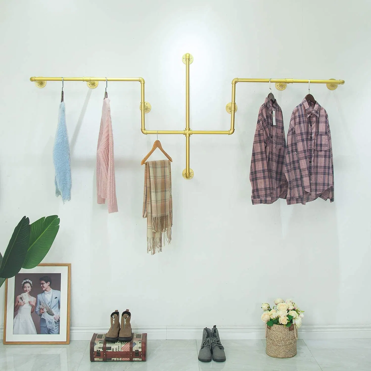 Industrial Pipe Clothing Rack Wall Mounted Garment Hanging Bar Iron Commercial Clothes Hanger