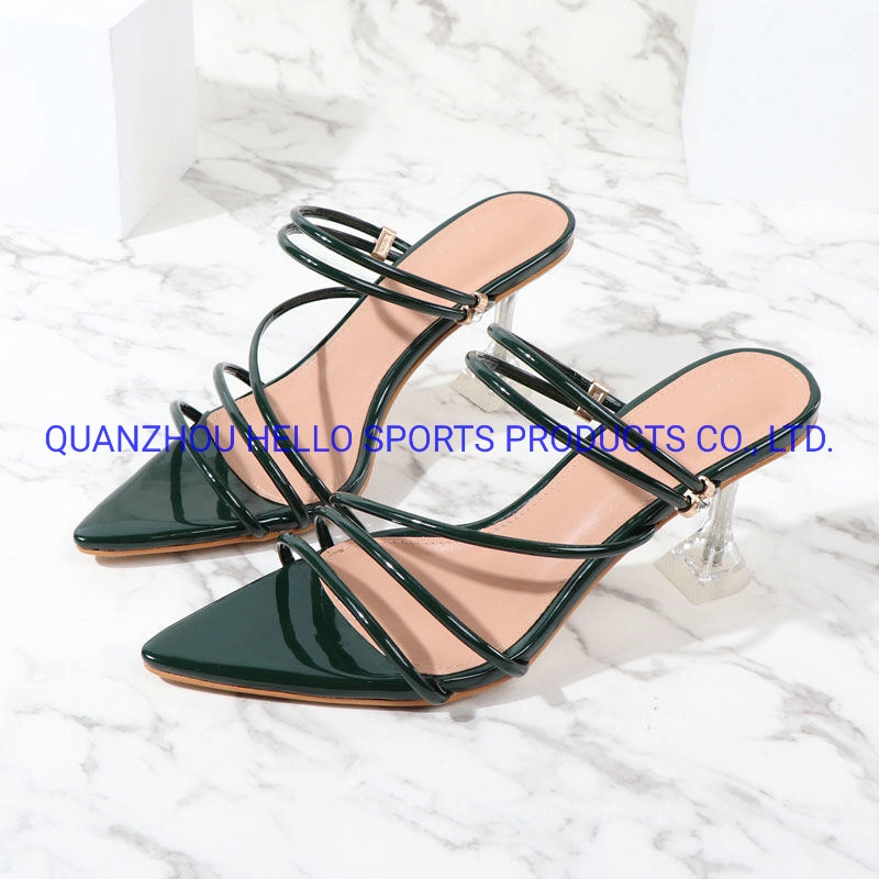 Hellosports Fashion High Heels Shoes for Women Sandal Slipper Thick Transparent Heels for Ladies Shoe Manufacturer Custom