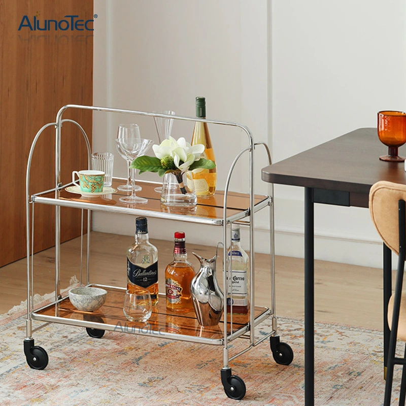 Modern Home Design Folding Bar Cart Tea Trolley in Chrome