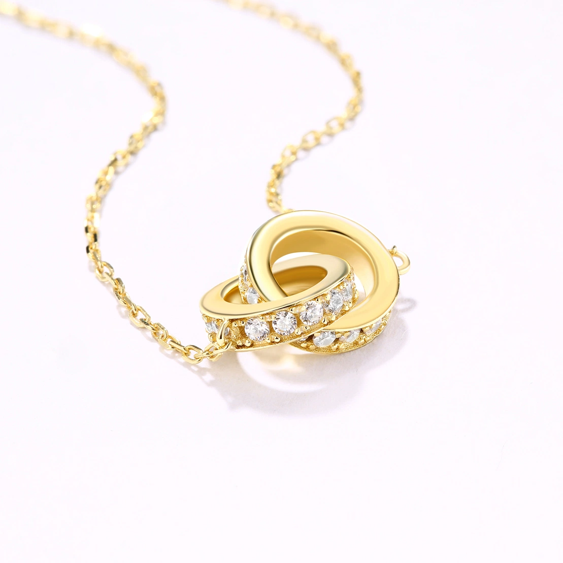 Gold Plated Jewelry Infinity Wedding Couple Necklace Interlocking Circle Ring Necklace