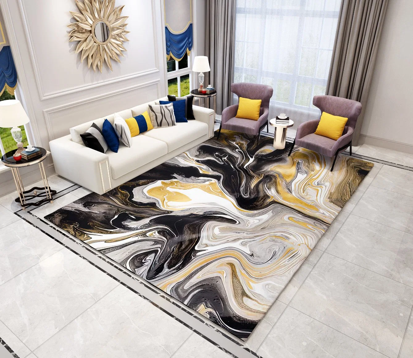 Venta caliente chino patrón moderno fabricante de alfombras de estilo abstracto 3D Salón personalizadas alfombras Alfombra Antideslizante alfombras impresas