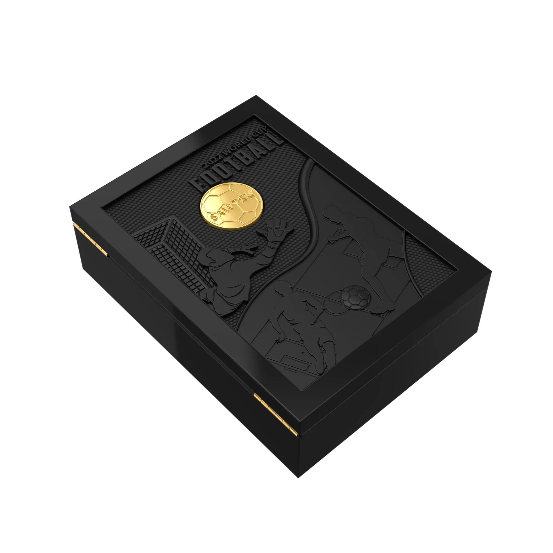 2022 Football Game Souvenir Coin Black Glossy Painting Wooden Box