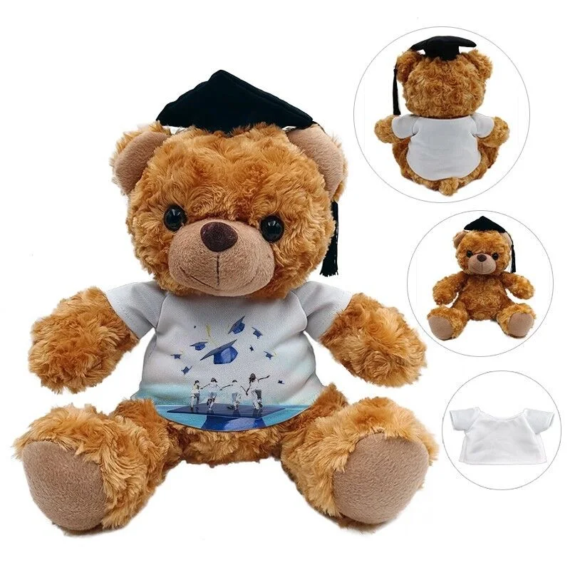 Sublimation 25cm Graduation Bear Plush Toy for Students Bear with Doctoral Hat