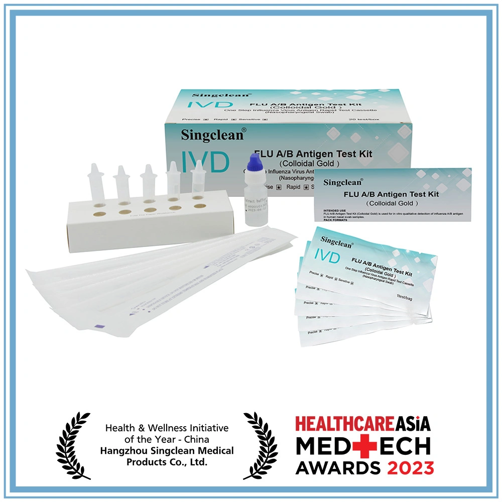 CE aprobó el kit de prueba de antígenos a/B de la gripe SingClean de China Supply Para el Kit de pruebas rápidas de la gripe 1 Test/Box 20 Tests/Box con CE