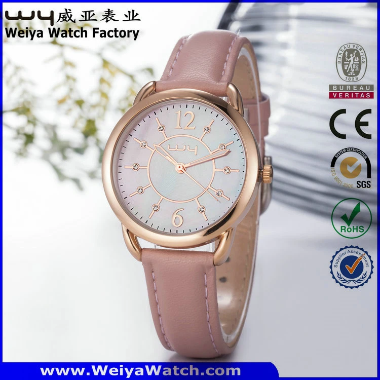 OEM/ODM Leather Strap Quartz Ladies Wrist Watch (Wy-095B)