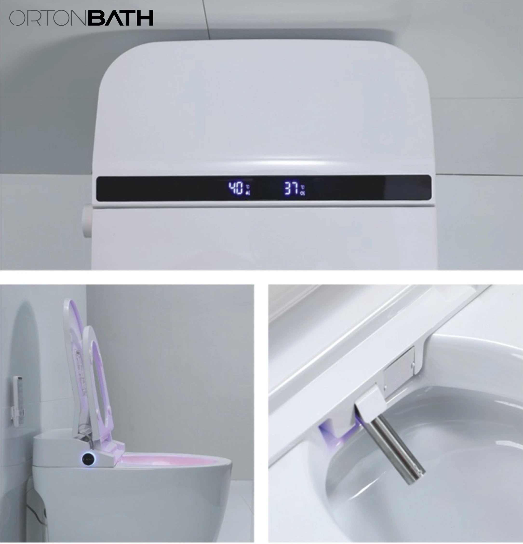 Ortonbaths Comfort Height Skirted One-Piece Elongated Dual-Flush Intelligent Toilet, White Toilet Bowl Siphonic Flush