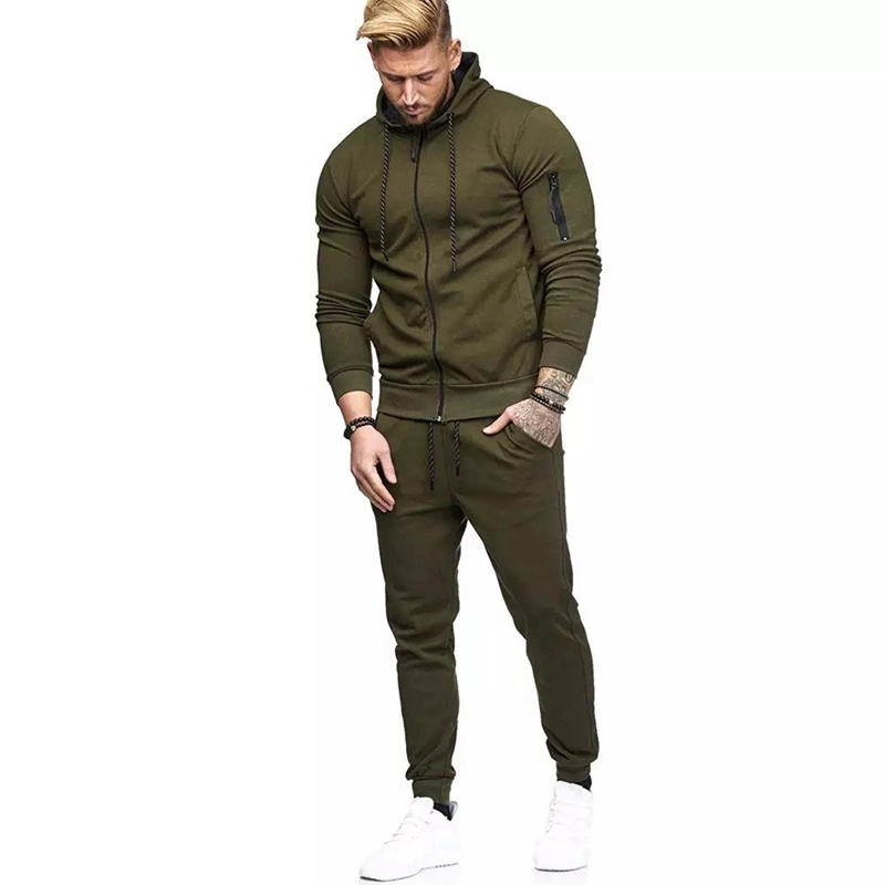 2 Stück Casual Männer Pullover Track Anzüge Full Zipper up Sport Sweatsuit Athletic Hooded Jacket Training Jogger Hose Sportswear für Laufübung