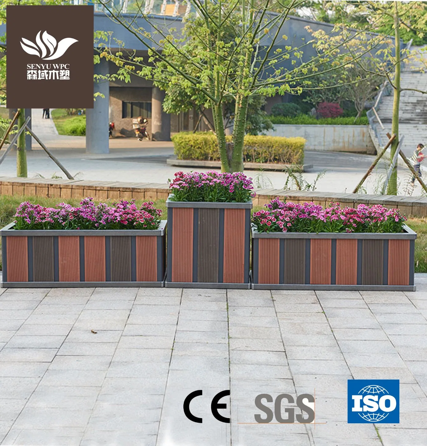 Outdoor WPC décoration de jardin en plastique en bois composite grand pot de fleurs