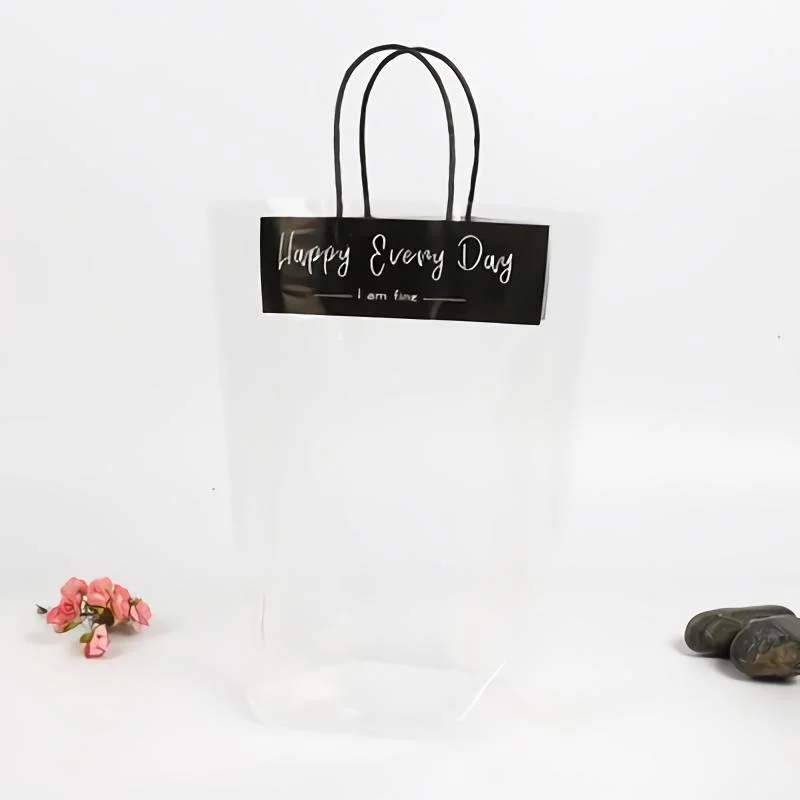 Transparent Soft PVC Gift Tote Packaging Bags with Handle Drink Milk Tea Clear Plastic Handbag