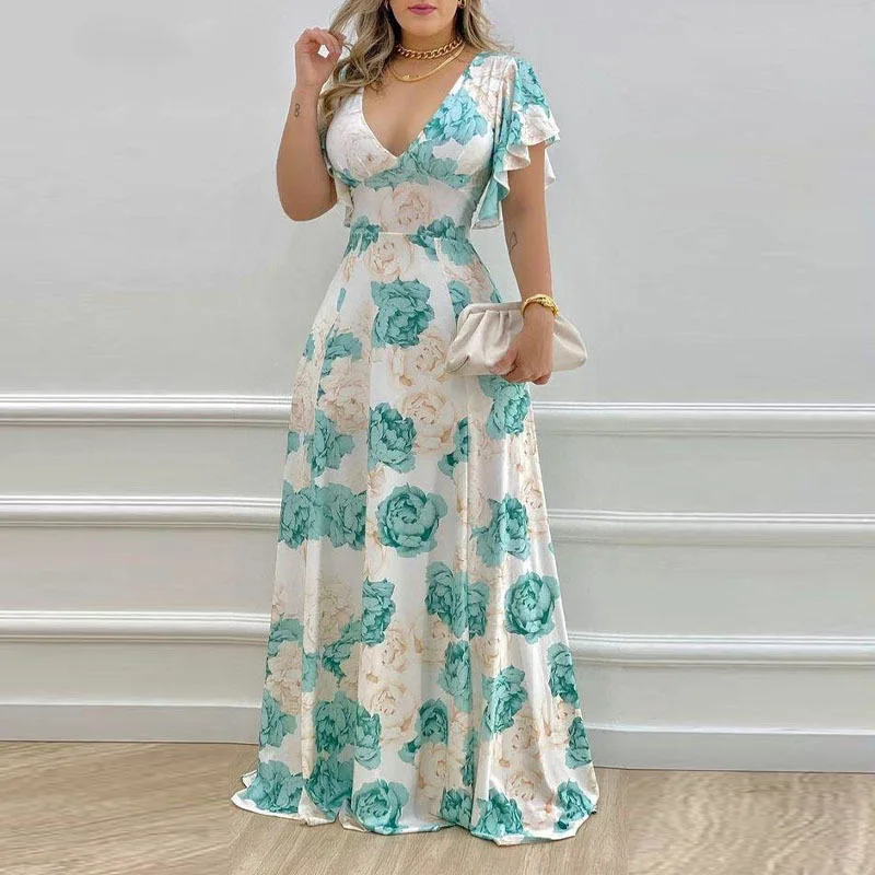 Novo Design Party Evening elegante Lady Dress Women Clothing Print Vestido Big Swing casual