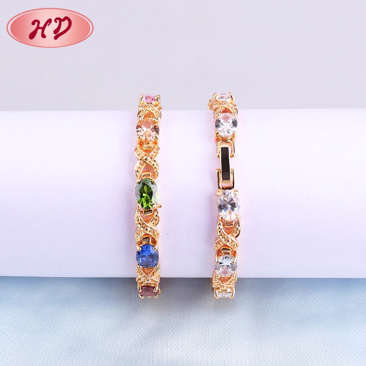 Moda Mujer elegante color oro 18K Joyería Pulsera de cadena con Crystal