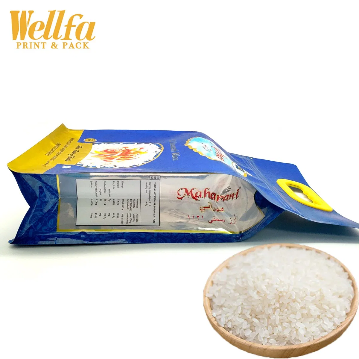 Impresso personalizado, 1 kg, 2 kg, 5 kg, 10 kg, transparente, PE reciclável, fecho Top fundo plano farinha de plástico arroz Embalagem de alimentos sacos com Pega