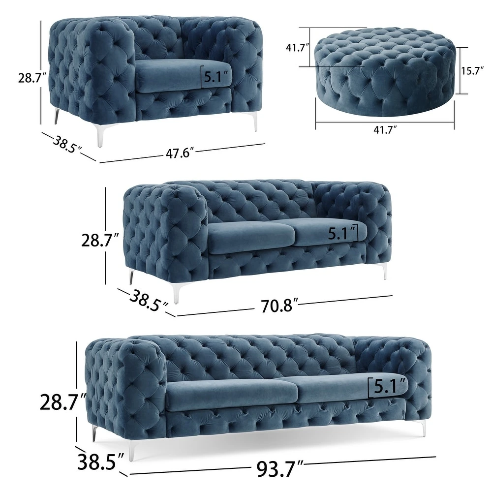 Sofá Chesterfield de terciopelo verde, sofá de tela de lujo moderno, conjunto de sofás para el hogar, muebles de sala de estar