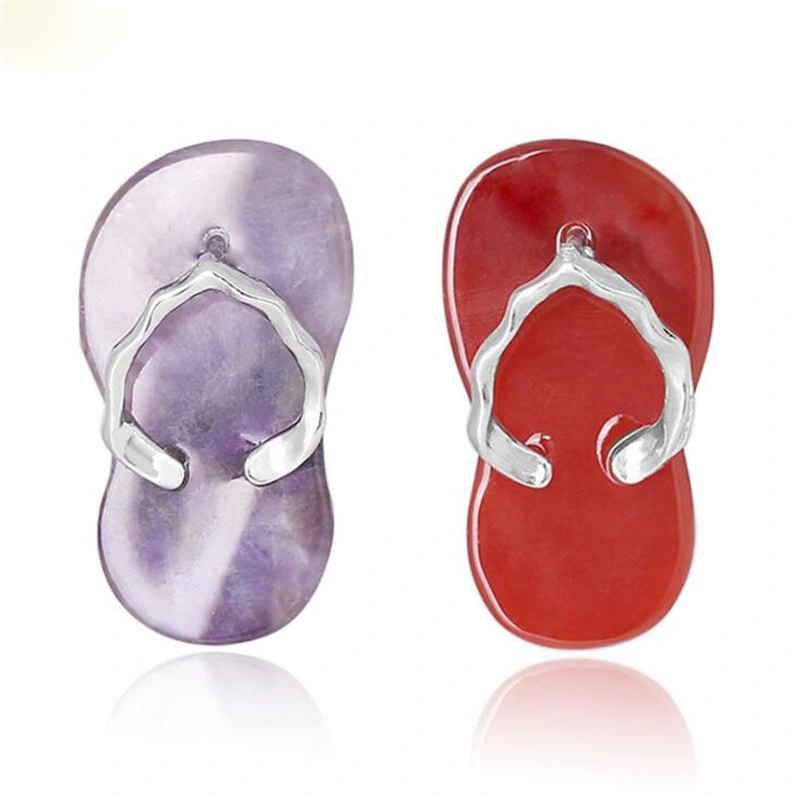 Flip-Flops Pendant Silver-Plated Natural Stone Beach Slippers Necklace Pendant Accessories Mobile Phone Key Chain Ornaments Bag Decoration Pendant