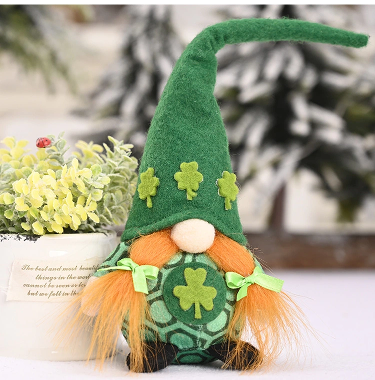 Ruunjoy St Patricks Day Gnome Shamrock Faceless Doll Green Clover Gnomes Saint Patrick Irish Plush Gnome Elf St Patricks Day Deco