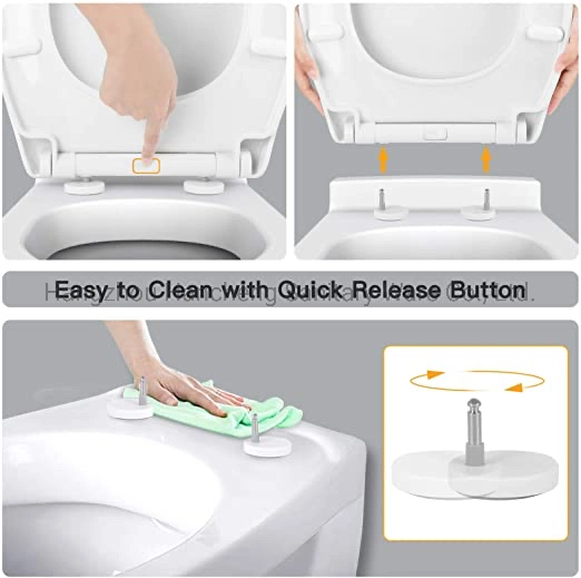 O Shape Toilet Seat with Quick Release for Easy Clean, Simple Top Fixing, Standard Toilet Seats White with Adjustable Hinges