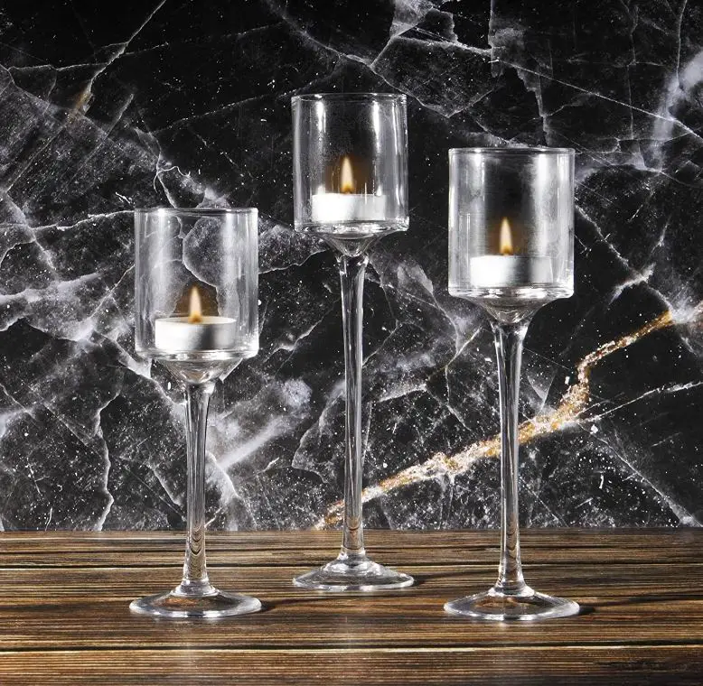 3 PCS Crystal Glass Candlestick & Tealight Candle Holders