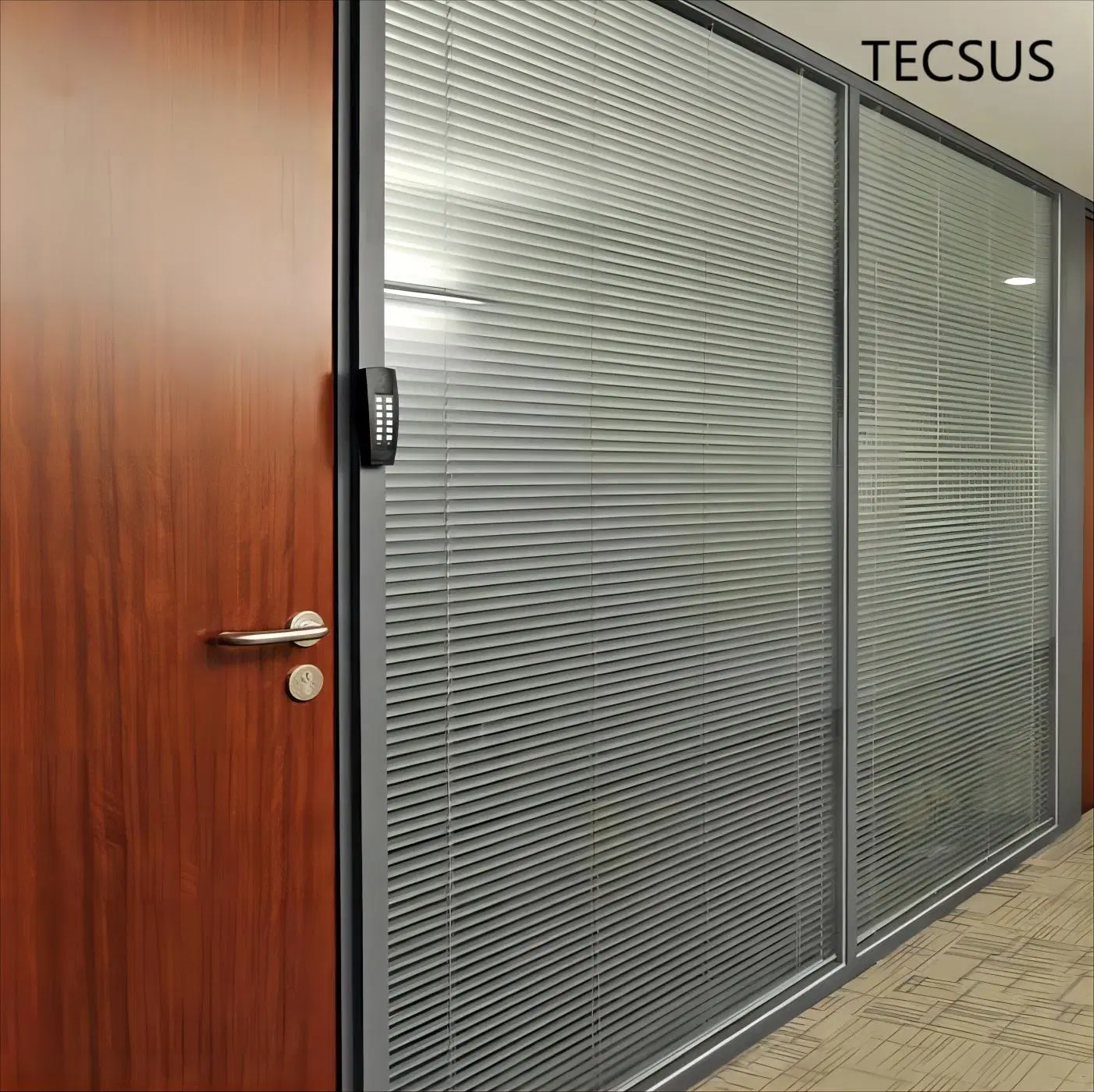 Soundproof Aluminum Frame Double Glazing Tempered Blind Louver Glass Partition Walls with Shutter