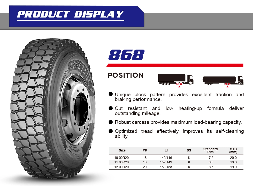 Pneu de camion de marque de constance 10.00r20