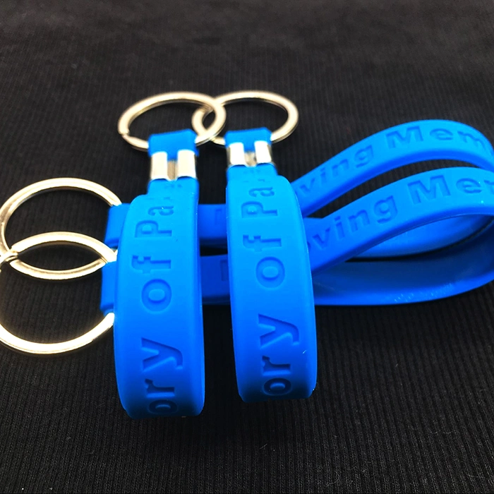 Custom Design Soft PVC Keychain, Silicone Wristband Keyring Soft PVC 3D Embossed Keyring for Company Promotion Events