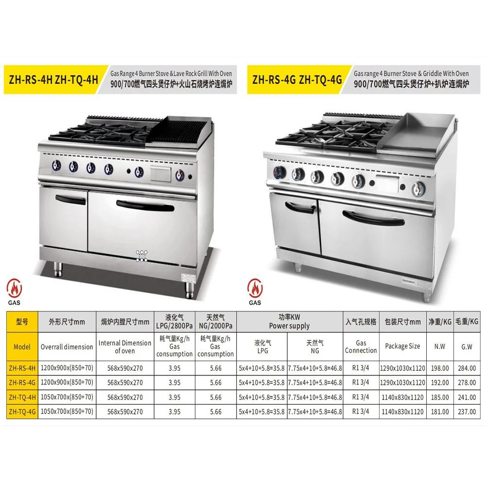 Commercial Oven Gas Ganges Stove Cooker with Oven and Grill Good Quality Bakery Equipment