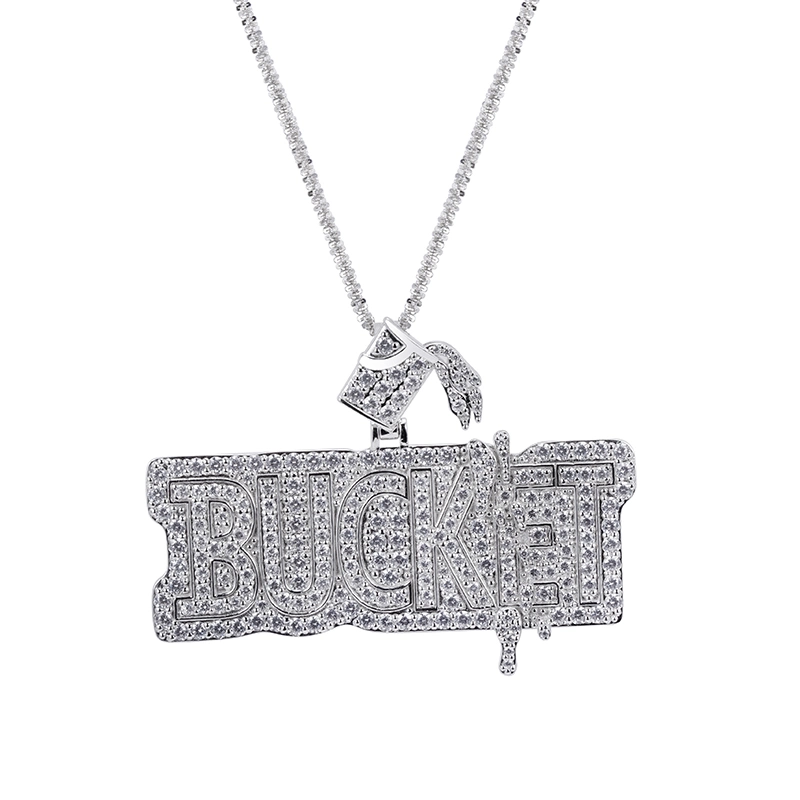 Messi Gems Ms-58 Custom Hiphop Jewelry Bucket Letter Iced out 925 Sterling Silver CZ Pendant Personality Men Pendant Necklace