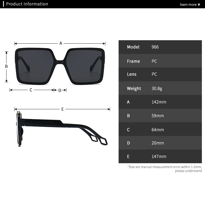 Original Factory Customized Fashion Trend Design Colorful Square Lens Sunglasses UV400 Oversized PC Sun Glasses