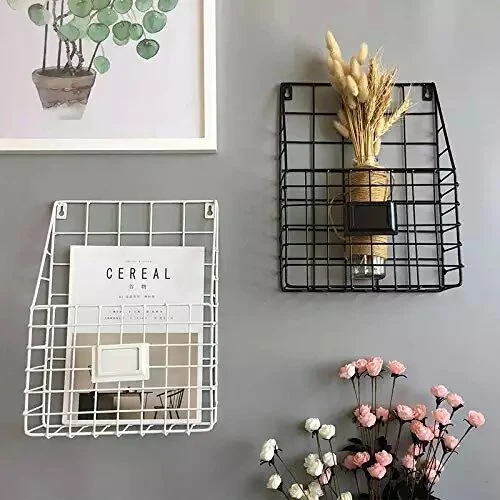 Wall Mounted Newspaper Magazine Organizer Basket Metal Wire Book Shelf Metal Display Book Rack Shelf