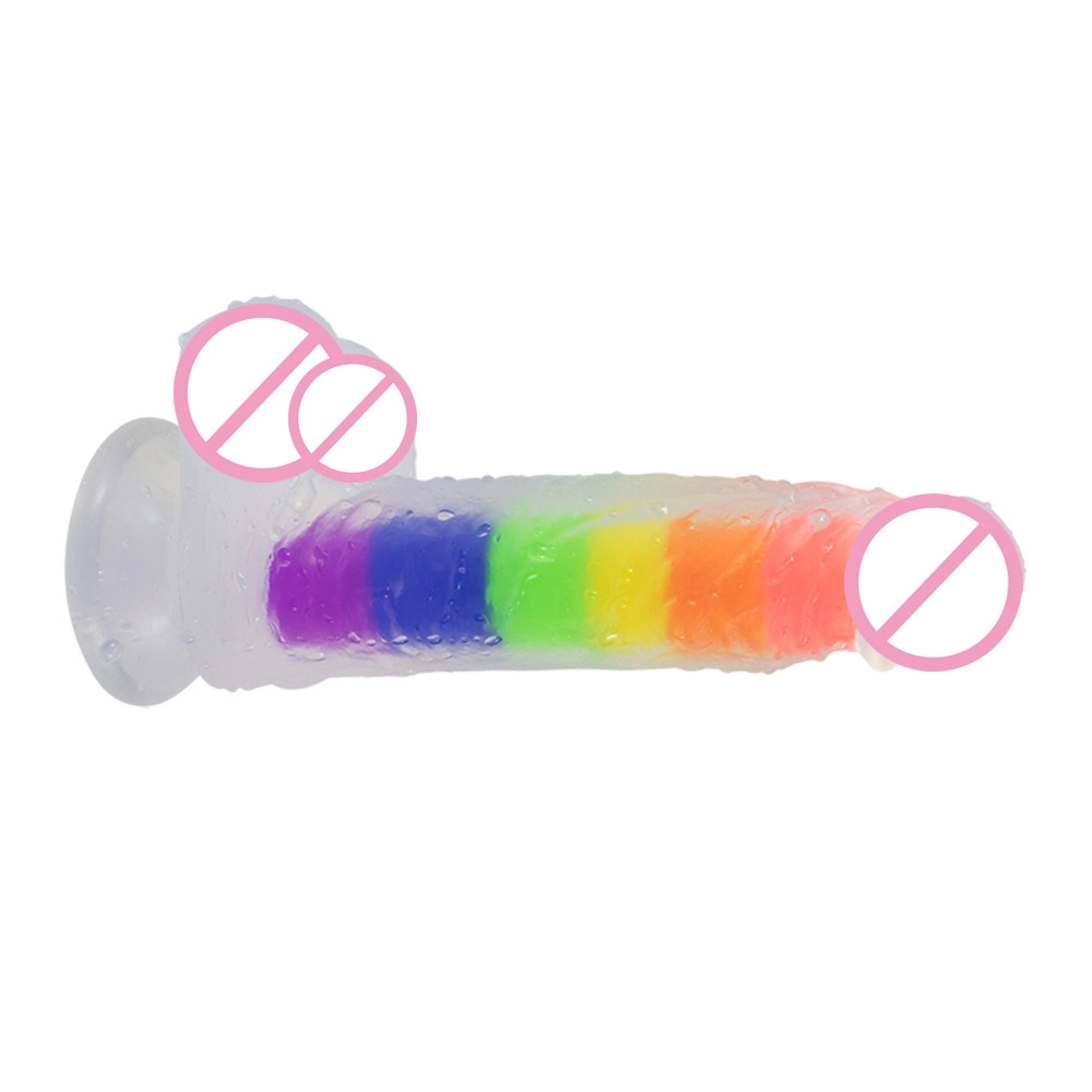 Factory Outlet Color Transparent Jelly Crystal Rainbow Liquid Silicone Dildo Sex Toys