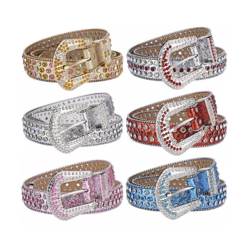 Alta calidad para el famoso diseñador de Marca de lujo Cowboy Bling Diamond Studed Belt cinturones baratos de Rhinestone para mujeres y hombres